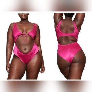 SKIMS  XL SATIN Lingerie Woven Tie Front Teddy Raspberry PINK Romance